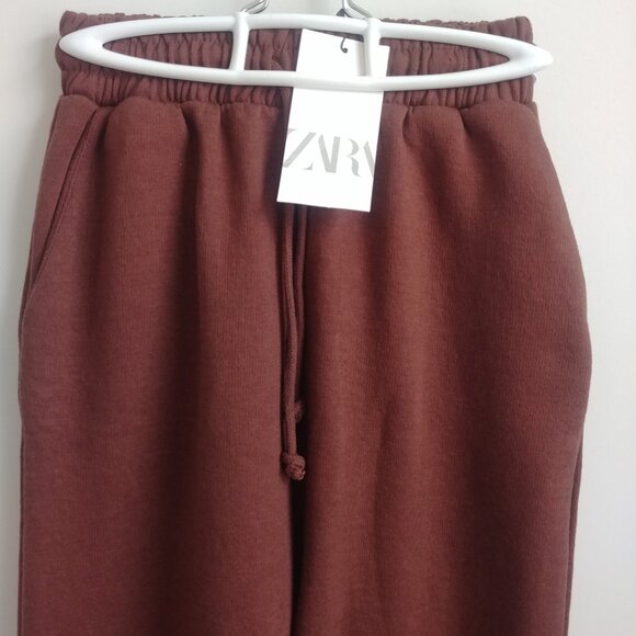 NEW WITH TAGS Zara cotton blend soft brown joggers sweatpants Small - Picture 3 of 15